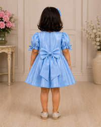 Enchanting Sky Blue Satin Party Frock with Matching Headband