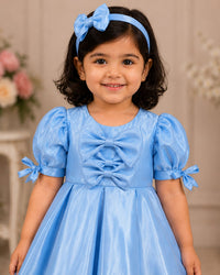 Enchanting Sky Blue Satin Party Frock with Matching Headband