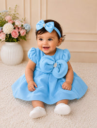 Charming Sky Blue Infant Party Frock with Matching Headband