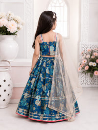 Vibrant Indigo Blue Floral Printed Lehenga Choli Set