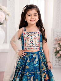 Vibrant Indigo Blue Floral Printed Lehenga Choli Set