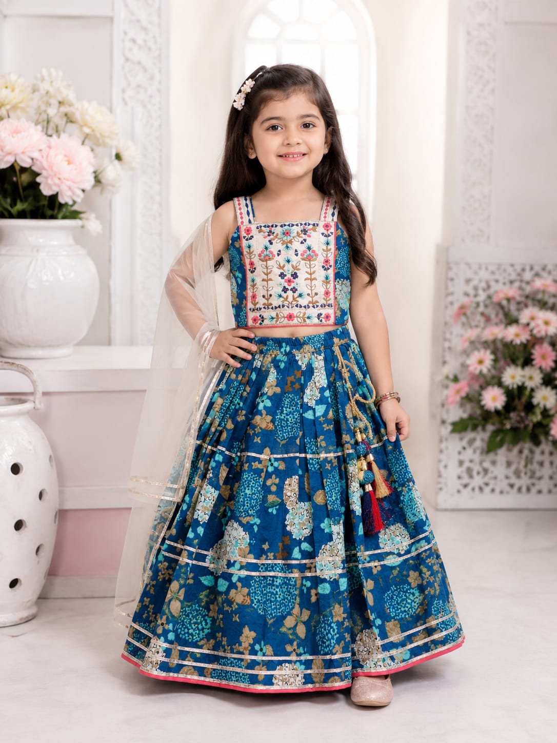 Vibrant Indigo Blue Floral Printed Lehenga Choli Set