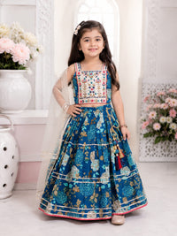 Vibrant Indigo Blue Floral Printed Lehenga Choli Set