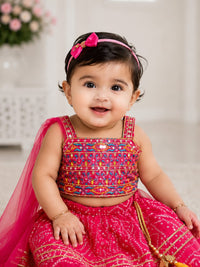 Vibrant Pink Bandhani Print Lehenga Choli Set