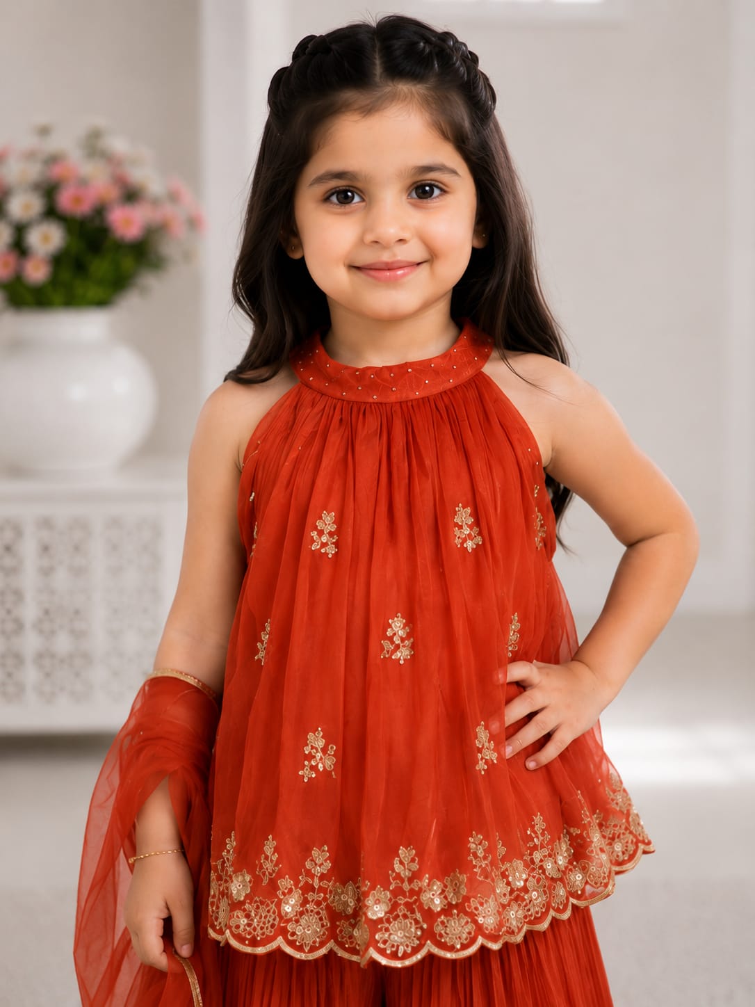 Elegant Rust-Orange Georgette Sharara Set