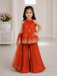 Elegant Rust-Orange Georgette Sharara Set