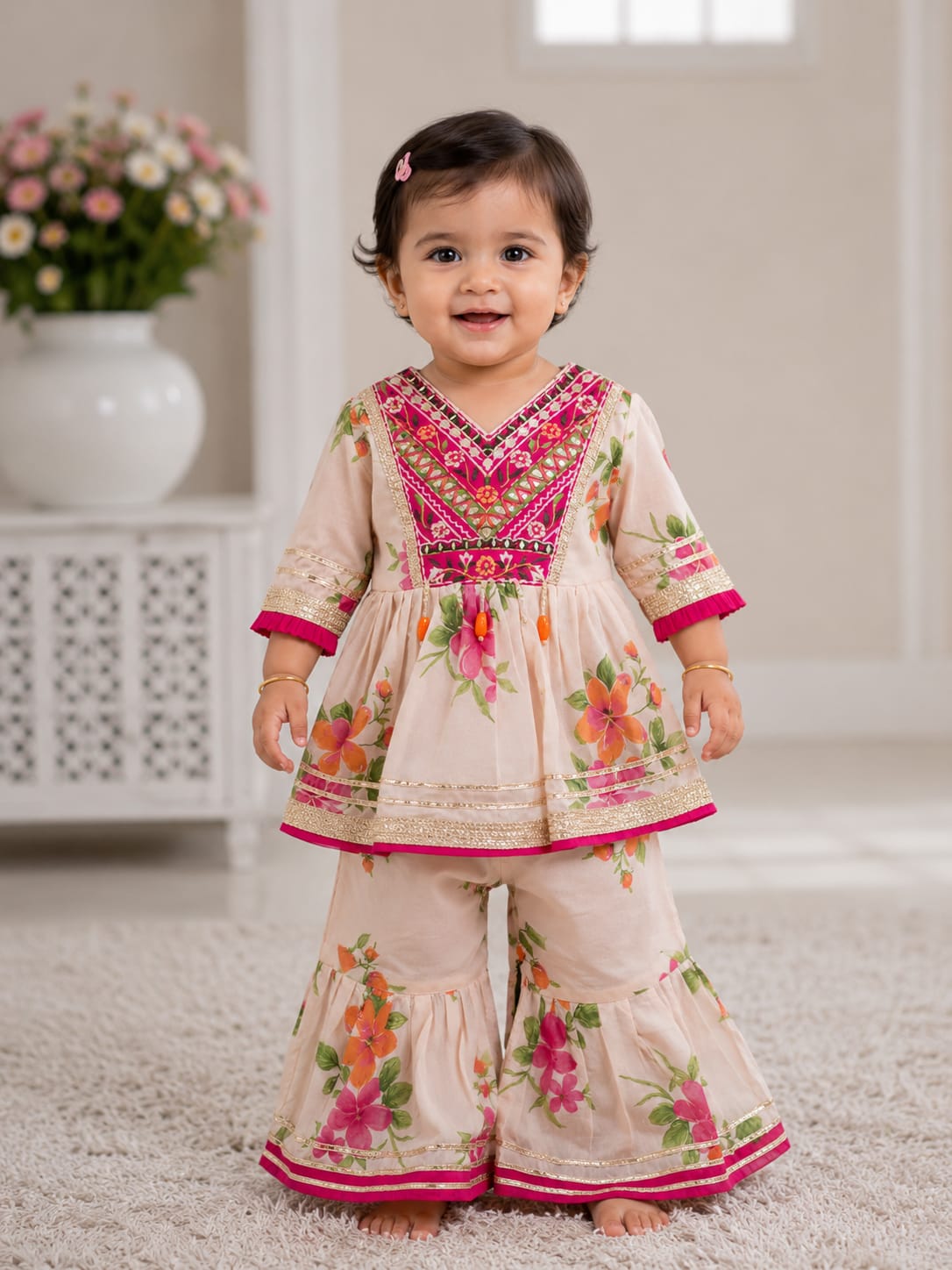 Charming Floral Printed Sharara Set for Girls