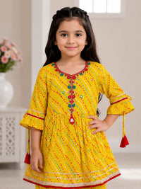 Vibrant Yellow Leheriya Sharara Set for Girls