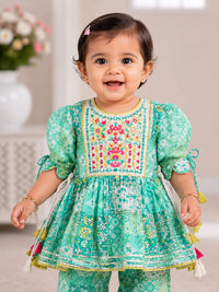 Refreshing Mint Green Patchwork Sharara Set for Girls