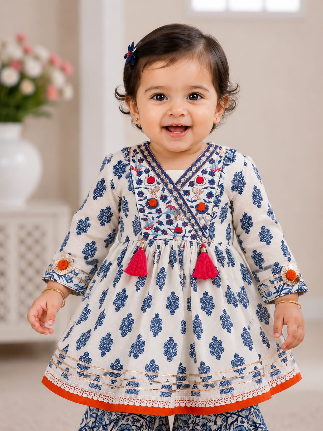 Elegant Indigo Floral Sharara Set for Girls