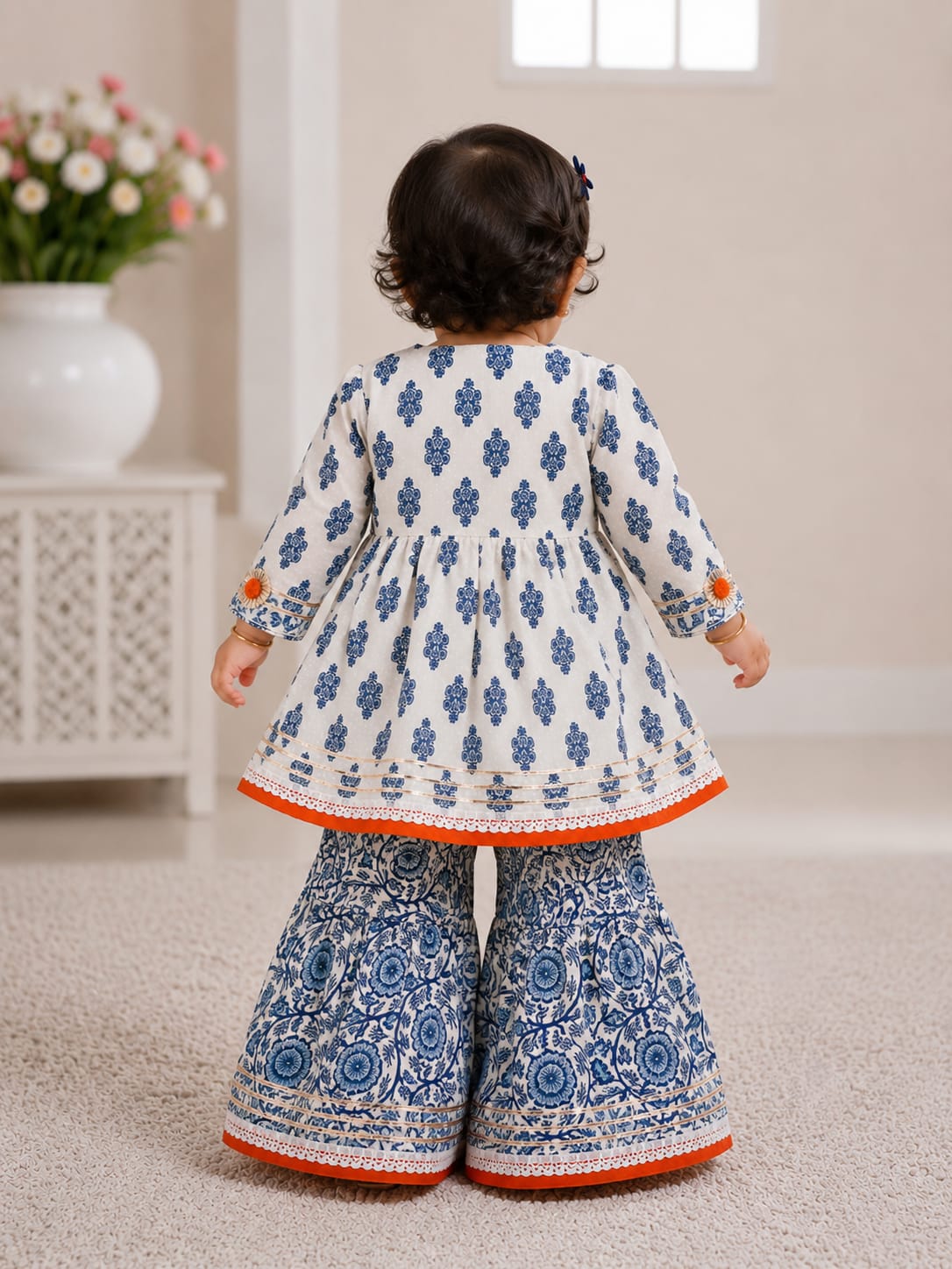 Elegant Indigo Floral Sharara Set for Girls