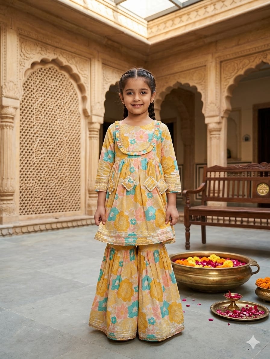 Pastel Floral Elegance Sharara Set for Girls