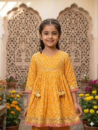 Sunshine Yellow Bandhani Print Sharara Set for Girls