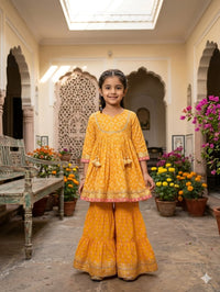Sunshine Yellow Bandhani Print Sharara Set for Girls