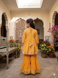 Sunshine Yellow Bandhani Print Sharara Set for Girls