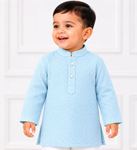 Boys' Sky Blue Self-Textured Kurta and Pyjama Set