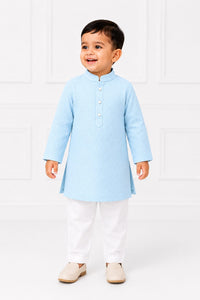Boys' Sky Blue Self-Textured Kurta and Pyjama Set