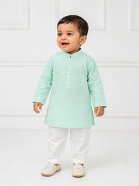 Boys' Mint Green Self-Textured Kurta and Pyjama Set