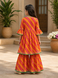 Girls' Multi-Color Leheriya Print Frock and Sharara Set