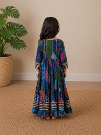 Girls' Multi-Color Patchwork Print Festive Anarkali Gown