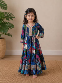 Girls' Multi-Color Patchwork Print Festive Anarkali Gown
