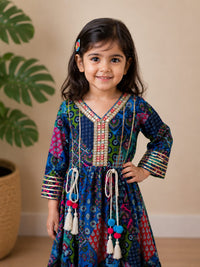 Girls' Multi-Color Patchwork Print Festive Anarkali Gown