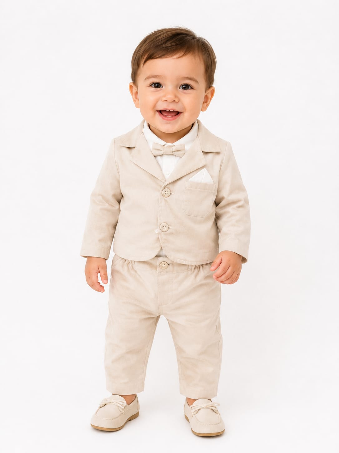 Toddler Boys' Classic Beige Three-Piece Formal Suit Set