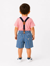 Toddler Boys' Pink Polo Bear T-Shirt and Striped Suspenders Shorts Set