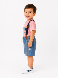 Toddler Boys' Pink Polo Bear T-Shirt and Striped Suspenders Shorts Set