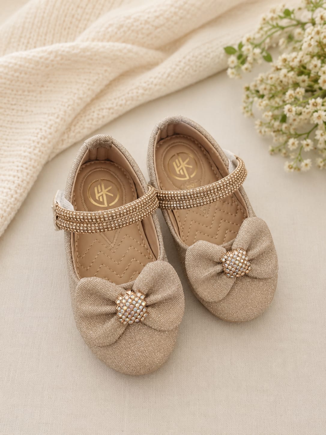 Girls' Metallic Gold Shimmer Mary Jane Ballerina Flats
