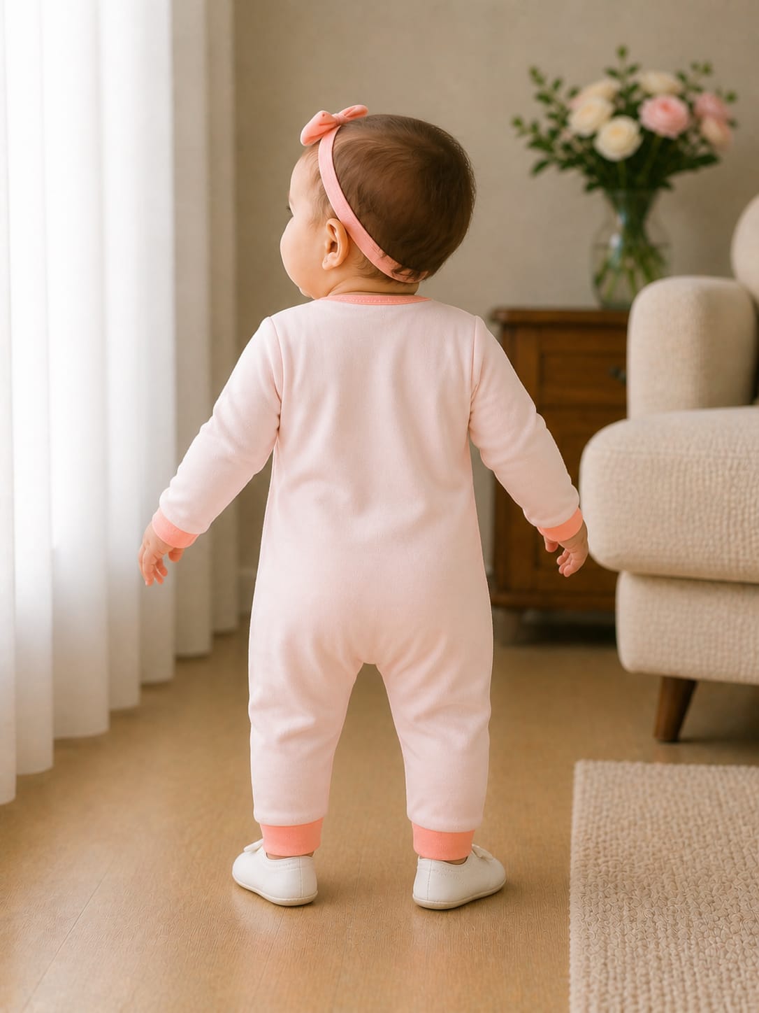 Baby Girls' Pink Typography and Bunny Graphic Romper