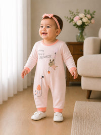 Baby Girls' Pink Typography and Bunny Graphic Romper