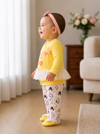 Baby Girls' Disney Minnie Mouse Yellow Wrap Top and Footed Pants Set