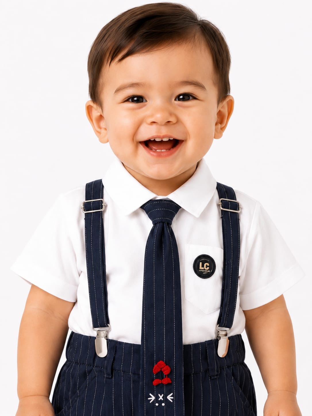Toddler Boys' Navy Pinstripe Suspenders and Tie Short Set