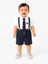 Toddler Boys' Navy Pinstripe Suspenders and Tie Short Set