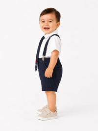 Toddler Boys' Navy Pinstripe Suspenders and Tie Short Set