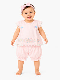 Vintage Floral Two-Piece Bloomer Set – Pastel Pink