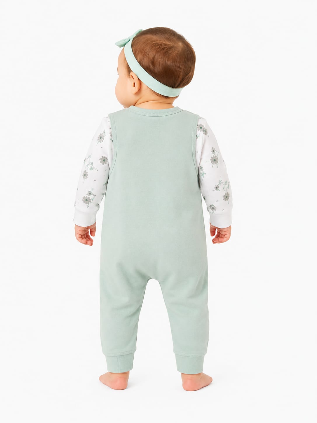 Charming Floral Sage Dungaree & Bodysuit Set