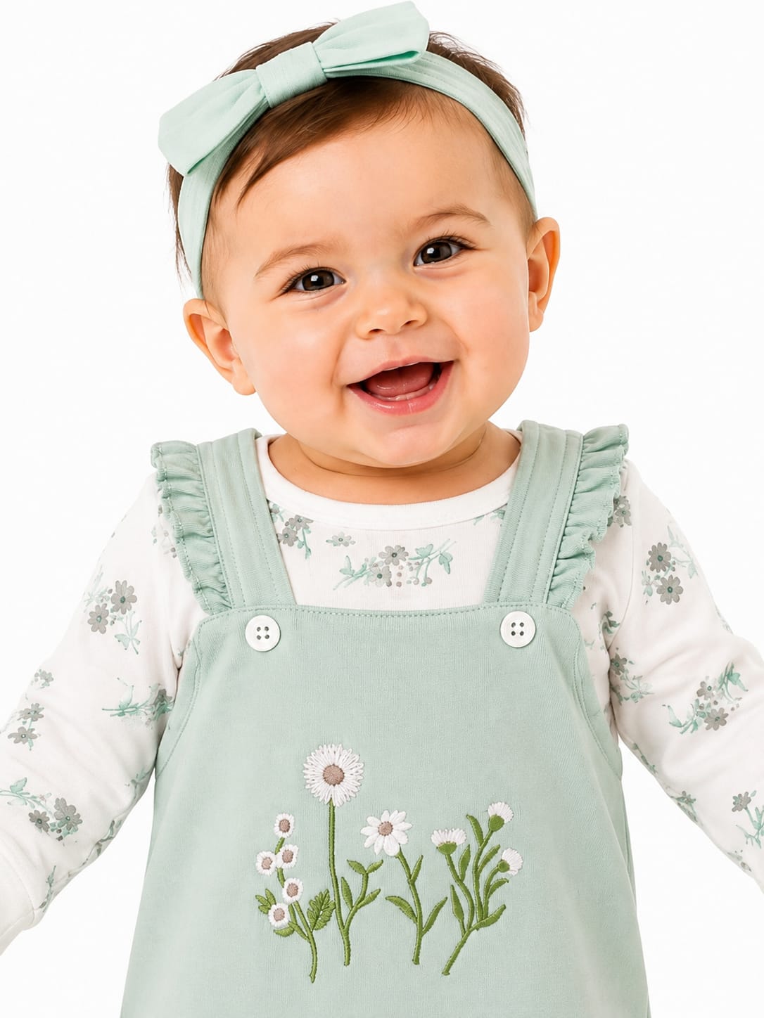 Charming Floral Sage Dungaree & Bodysuit Set