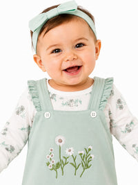 Charming Floral Sage Dungaree & Bodysuit Set