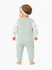 Charming Floral Sage Dungaree & Bodysuit Set