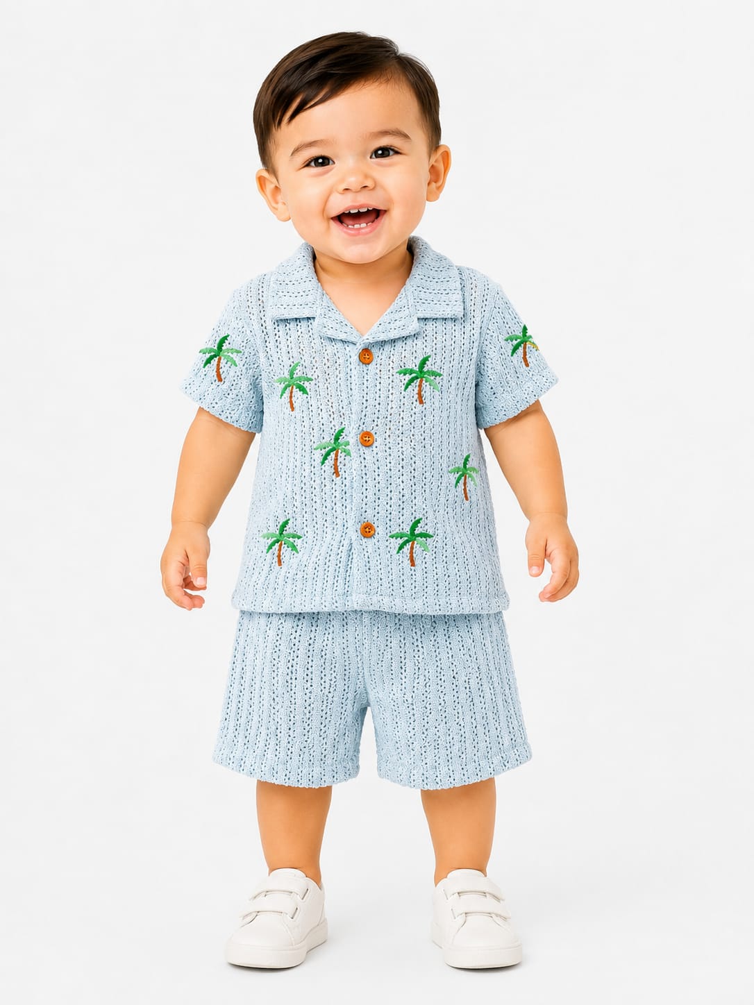 Toddler Palm Tree Embroidered Pointelle Knit Set