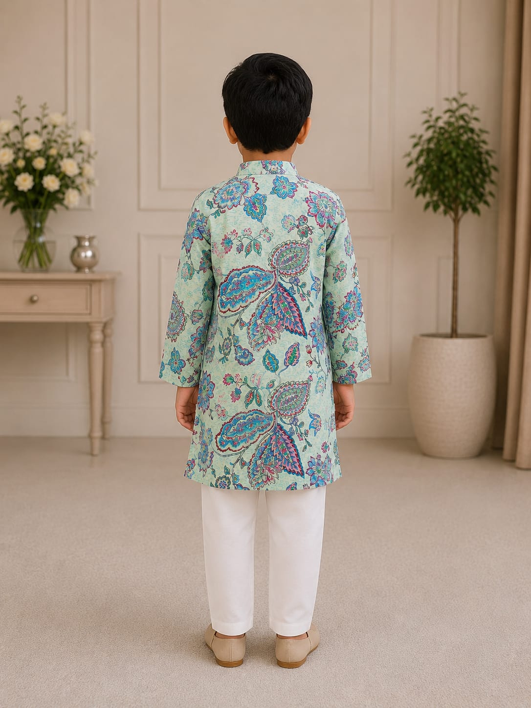 Boys Elegant Floral Paisley Kurta Pajama Set