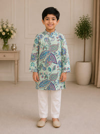 Boys Elegant Floral Paisley Kurta Pajama Set
