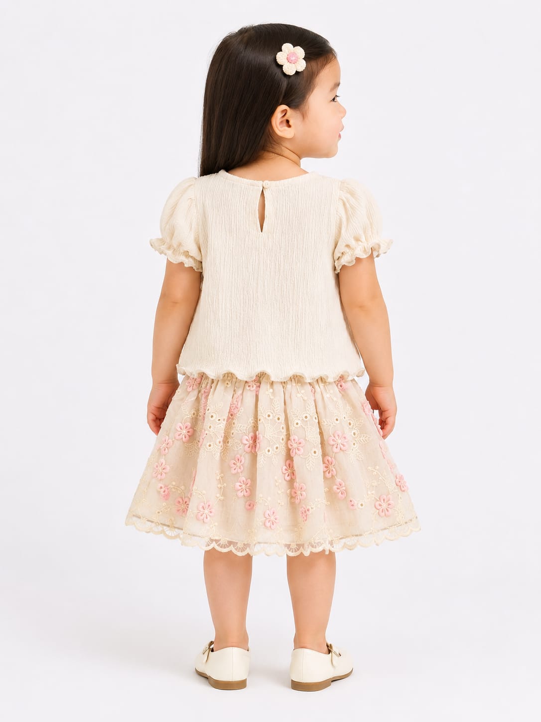 Girls' Floral Embroidered & Eyelet Lace Party Dress