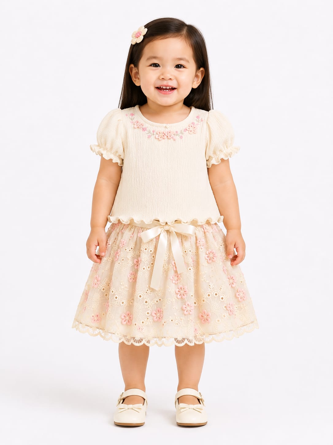 Girls' Floral Embroidered & Eyelet Lace Party Dress