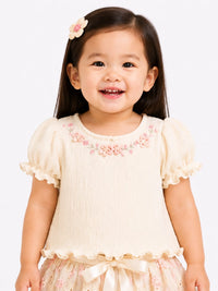 Girls' Floral Embroidered & Eyelet Lace Party Dress