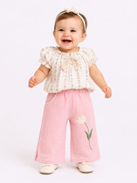 Girls' Vintage Floral Top & Wide-Leg Trousers Co-Ord Set
