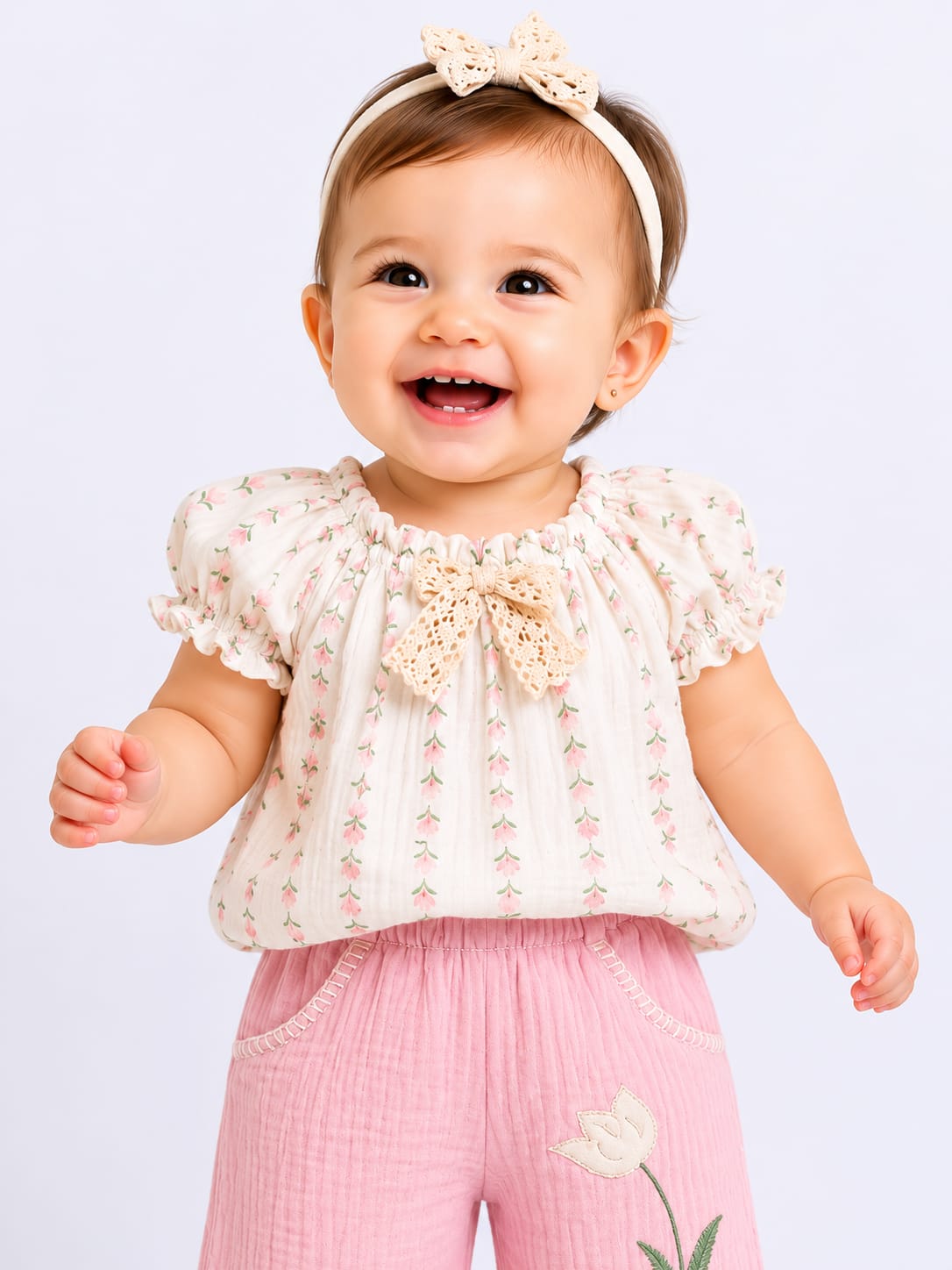 Girls' Vintage Floral Top & Wide-Leg Trousers Co-Ord Set
