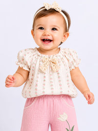 Girls' Vintage Floral Top & Wide-Leg Trousers Co-Ord Set